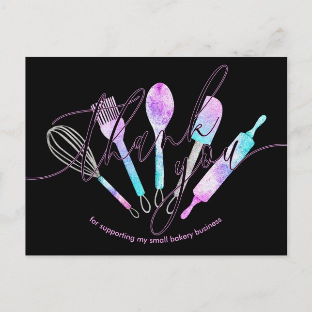 Black Pink Teal Pastry Chef Bakery Thank You Postcard (Front)