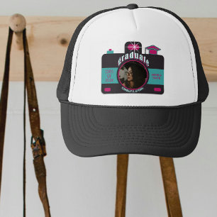 Black Pink Teal Vintage Camera Art Trendy Graduate Trucker Hat