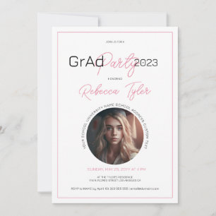 Black & Pink Text Grad Party Invite Custom Photo