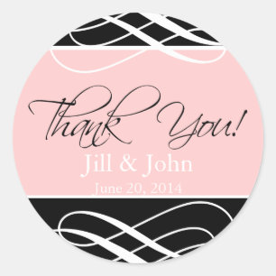 Black Pink Thank You Wedding Favour Sticker