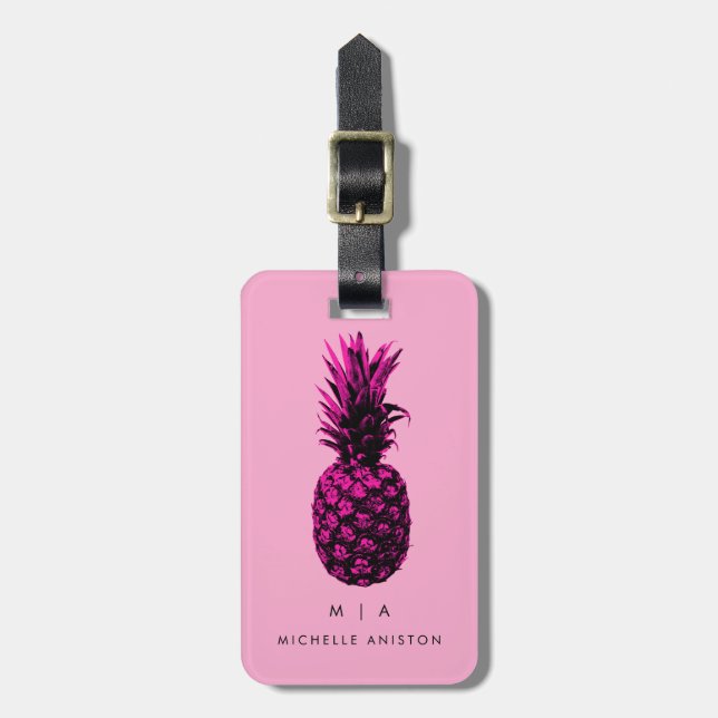 Black Pink Trendy pineapple | Monogram Custom  Luggage Tag (Front Vertical)