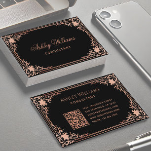 Black Pink Vintage Elegant Calligraphy QR Code Business Card