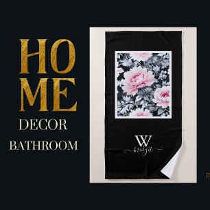 black & pink Vintage floral style Beach Towel