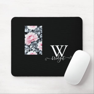 black & pink Vintage Modern Floral Mouse Mat