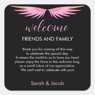 Black Pink  Wedding Welcome  Square Sticker