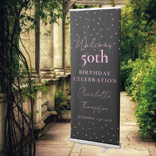 Black Pink Welcome Birthday 50th Party Elegant Retractable Banner