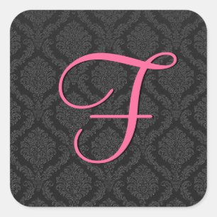 BLACK PINK WHITE Damask Wedding Square Sticker