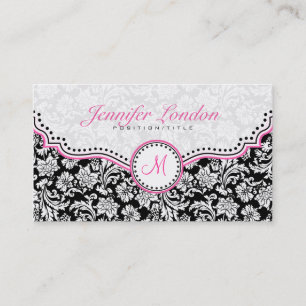 Black Pink & White Elegant Floral Damasks 2 Business Card
