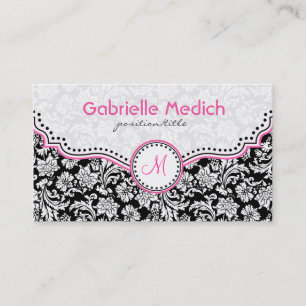 Black Pink & White Elegant Floral Damasks Business Card