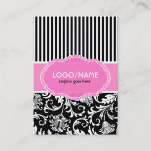 Black Pink & White Floral Damasks 2-Customised Business Card