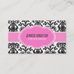 Black Pink & White Floral Damasks Business Card