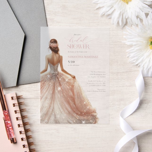 Black Pink White Glam Gown Bridal Shower Invite Vellum Invitations (Wedding)