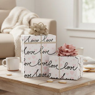 Black, Pink & White Love And Hearts Patterned Wrapping Paper