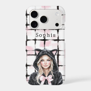 Black Pink White Plaid Stripes Blonde Kitty Cat