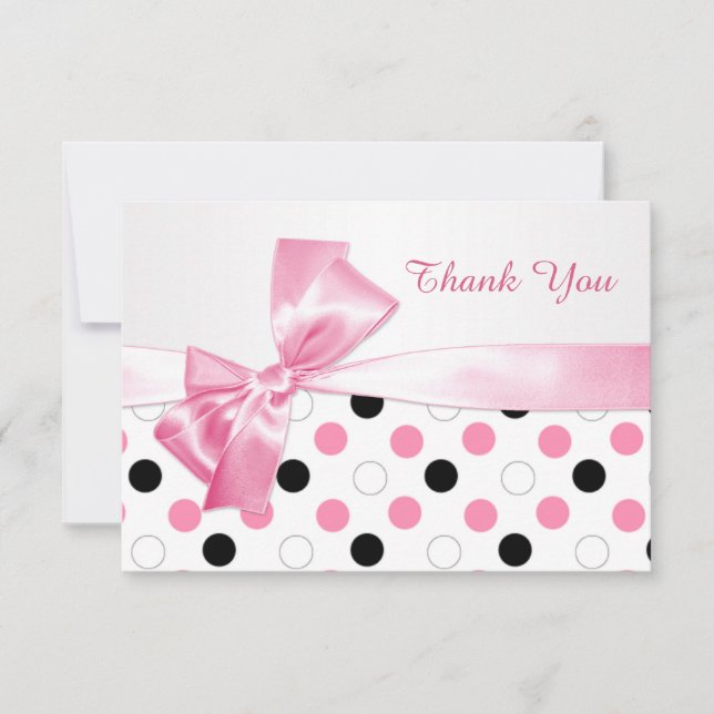 Black, pink, white polka dot Bat Mitzvah Thank You (Front)
