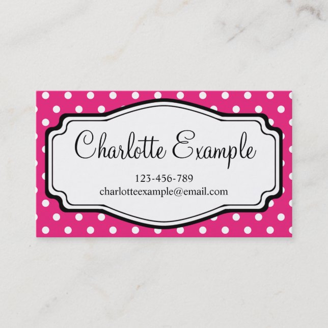 Black Pink White Polka Dot Classic Custom Business Card (Front)