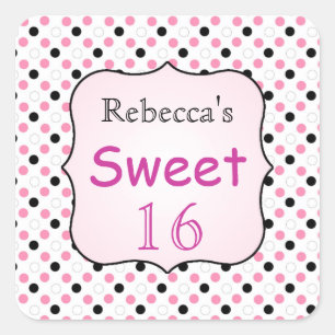 Black, pink, white polka dot Sweet 16 Sticker