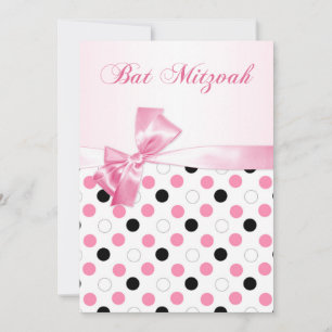 Black, pink, white polka dots Bat Mitzvah Invitation