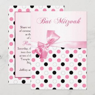 Black, pink, white polka dots Bat Mitzvah Invitation