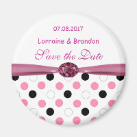Black, pink, white polka dots Save the Date magnet