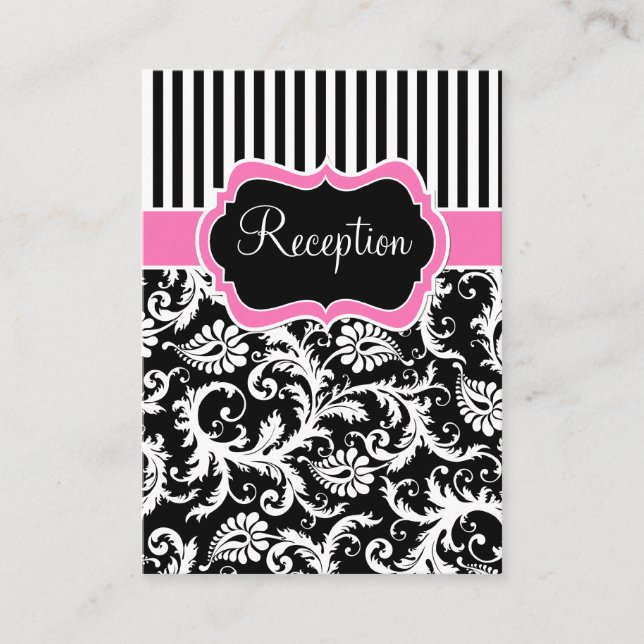 Black Pink White Stripe Damask Enclosure Card (Front)