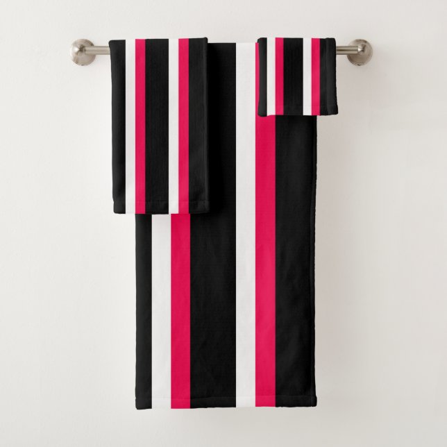 Black Pink White Striped Bath Towel Set (Insitu)