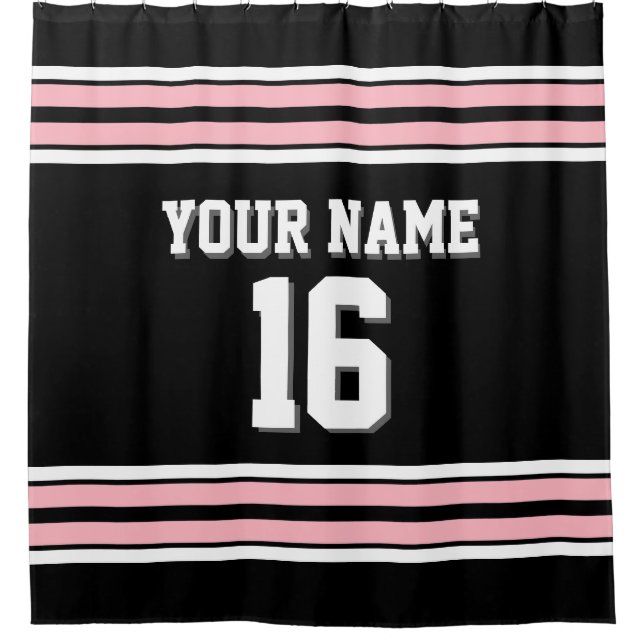 Black Pink White Stripes Sports Jersey Shower Curtain (Front)