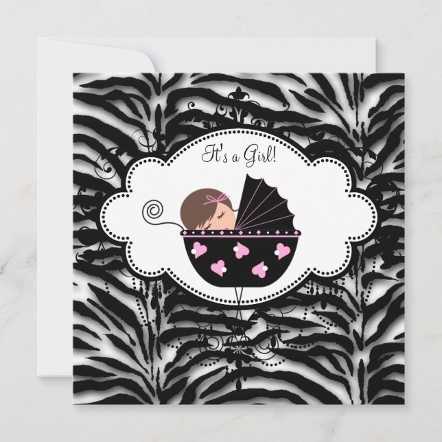 Black Pink Zebra Baby Girl Shower Invitation (Front)