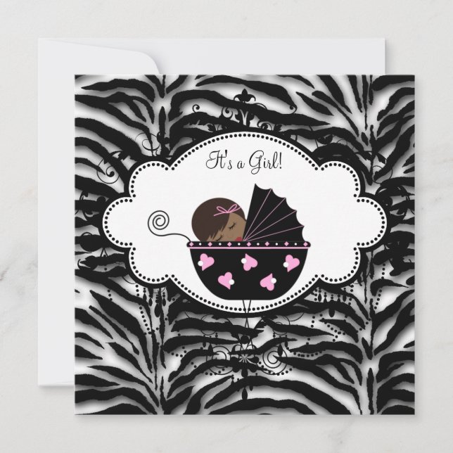 Black Pink Zebra Baby Girl Shower Invitations (Front)