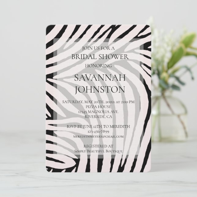 Black Pink Zebra Bridal Shower Invitation (Standing Front)