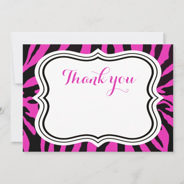 Black pink zebra fashion animal girl thank you card (Front)