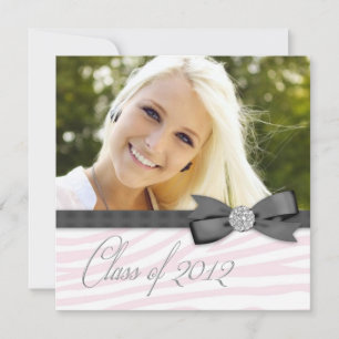 Black Pink Zebra Photo Graduation Announcement