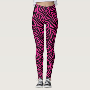 Black Pink Zebra Print Pattern Leggings