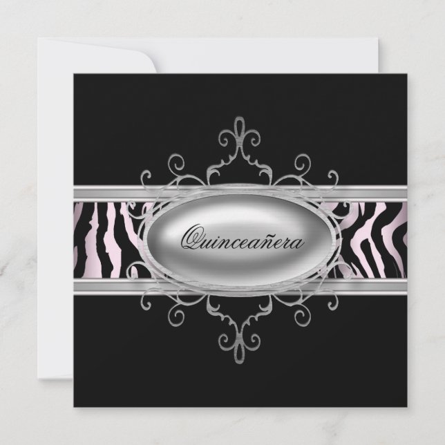 Black Pink Zebra Quinceanera Invitation (Front)