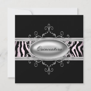 Black Pink Zebra Quinceanera Invitation