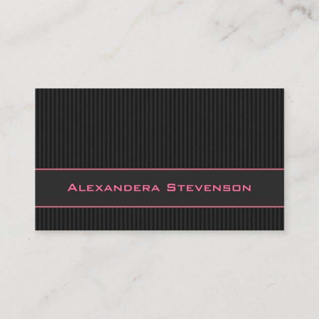 Black Pinstripes, Pink Professional Business Card (Front)