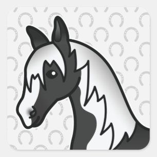Black Pinto Cartoon Horse Head Square Sticker