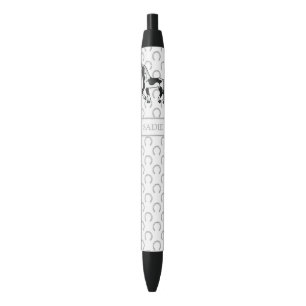Black Pinto Cartoon Trotting Horse & Name Ink Pen