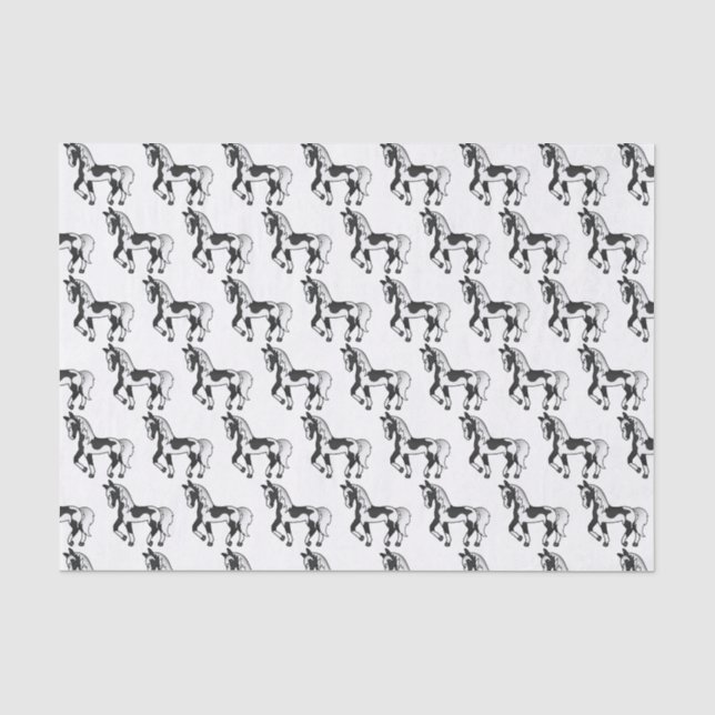 Black Pinto Cartoon Trotting Horse Pattern Tissue Paper (Front)