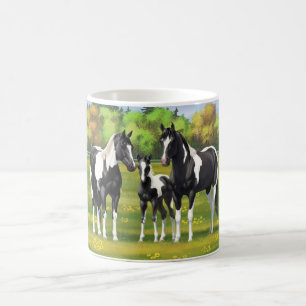 Black Pinto Paint Quarter Horses In Summer Pasture Coffee Mug