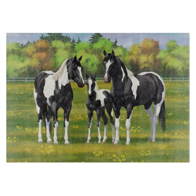 Black Pinto Paint Quarter Horses In Summer Pasture Cutting Board (Front)
