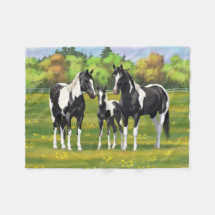 Black Pinto Paint Quarter Horses In Summer Pasture Fleece Blanket