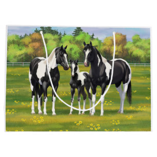 Black Pinto Paint Quarter Horses In Summer Pasture Large Gift Bag