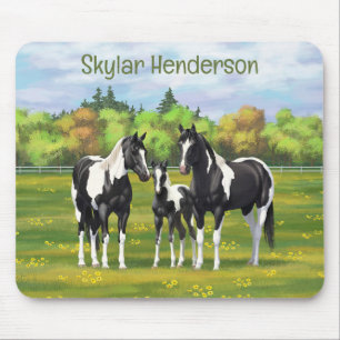 Black Pinto Paint Quarter Horses In Summer Pasture Mouse Mat