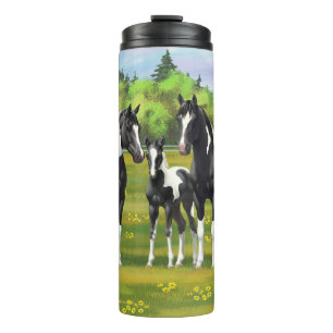 Black Pinto Paint Quarter Horses In Summer Pasture Thermal Tumbler