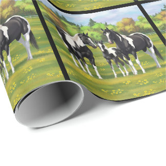 Black Pinto Paint Quarter Horses In Summer Pasture Wrapping Paper