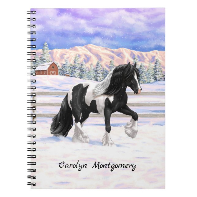 Black Pinto Piebald Gypsy Vanner Draft Horse Notebook (Front)