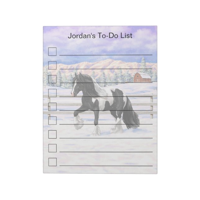 Black Pinto Piebald Gypsy Vanner Draft Horse Notepad (Rotated)