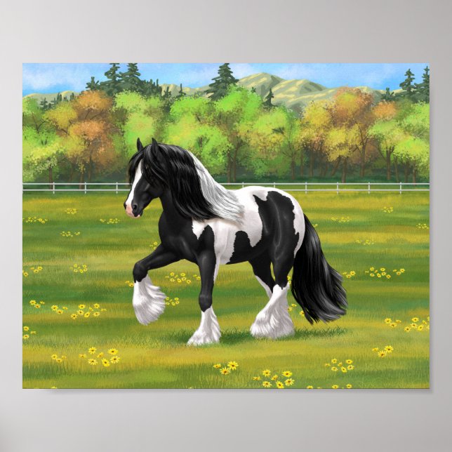 Black Pinto Piebald Gypsy Vanner Draft Horse Poster (Front)