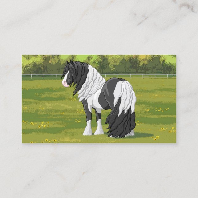 Black Pinto Piebald Gypsy Vanner Draught Horse Business Card (Front)